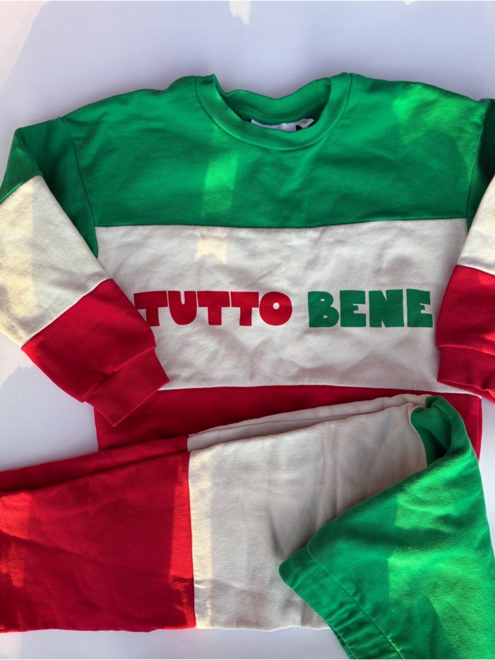 EUC Mini Rodini TUTTO BENE Colorblock Sweatshirt & Pants Set 116/122